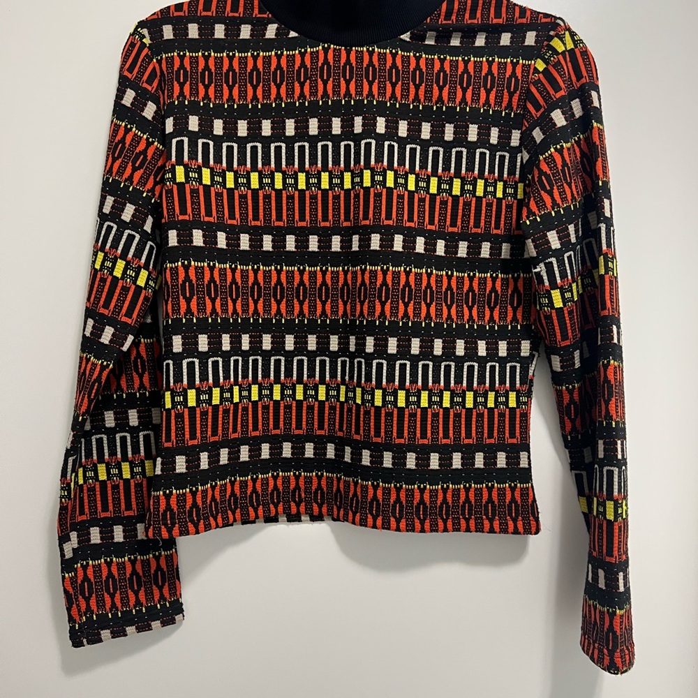 Zara Black and Orange Geometric Turtleneck Sweater